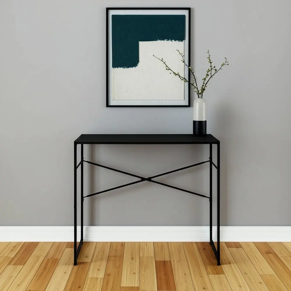 39" Brown and Black Wood and Metal H - Shape Computer Desk - NOBLE HOME INTERIORS