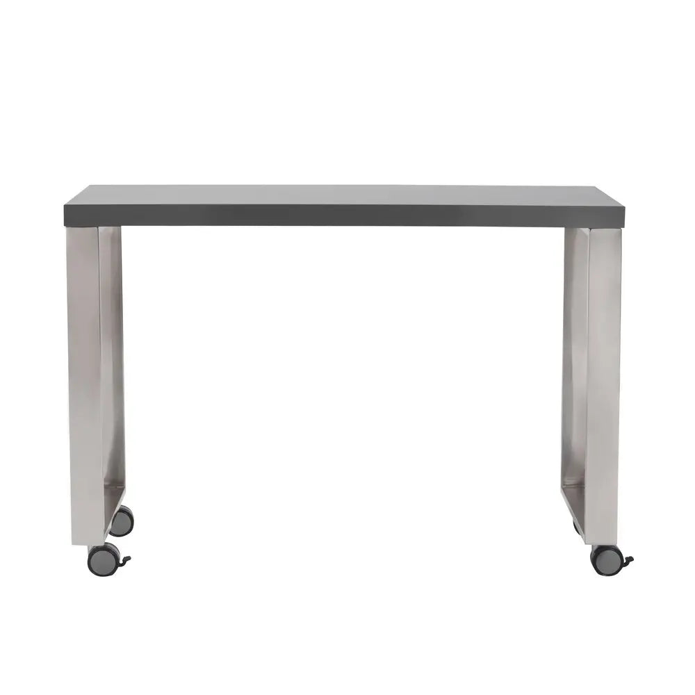 39" Gray and Silver Wood and Stainless Steel Rolling Sled Writing Desk - NOBLE HOME INTERIORS
