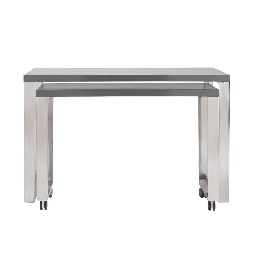39" Gray and Silver Wood and Stainless Steel Rolling Sled Writing Desk - NOBLE HOME INTERIORS