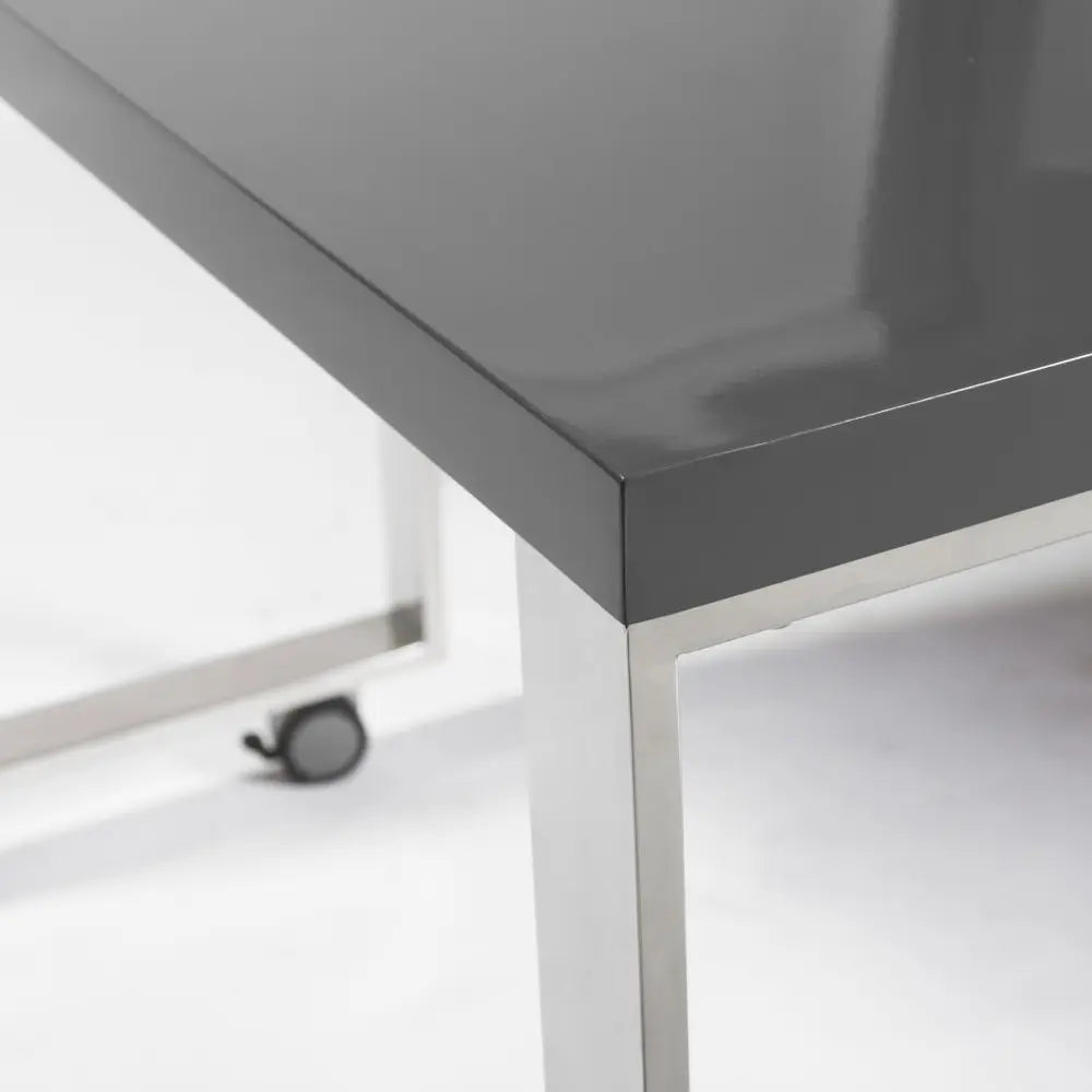 39" Gray and Silver Wood and Stainless Steel Rolling Sled Writing Desk - NOBLE HOME INTERIORS