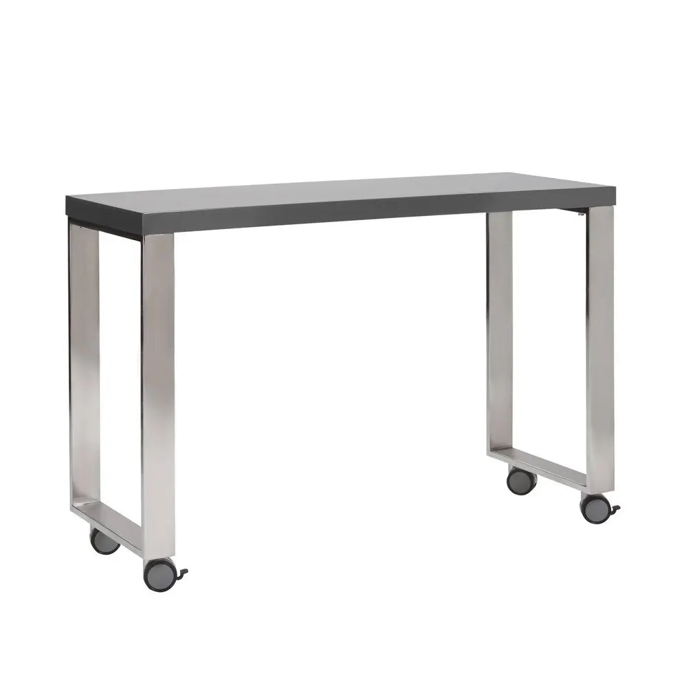 39" Gray and Silver Wood and Stainless Steel Rolling Sled Writing Desk - NOBLE HOME INTERIORS