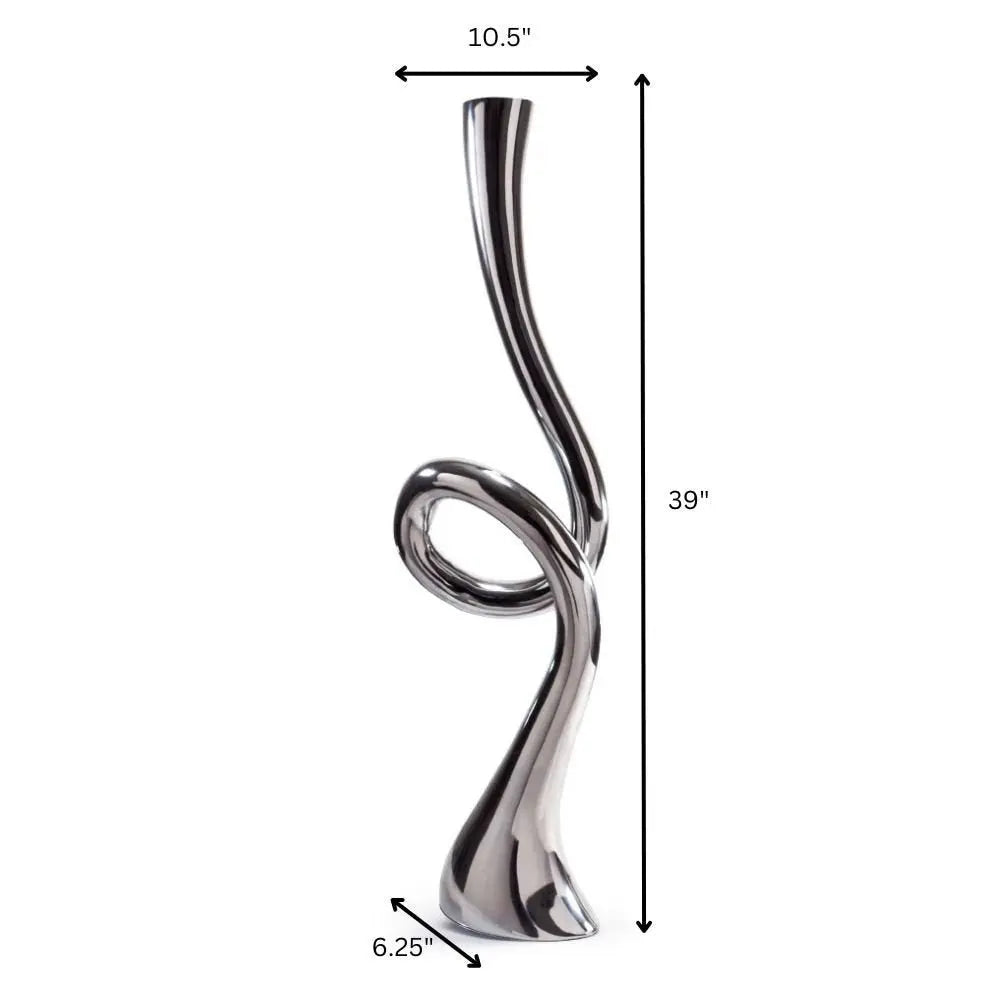 39" Silver Trumpet Aluminum Floor Vase - NOBLE HOME INTERIORS