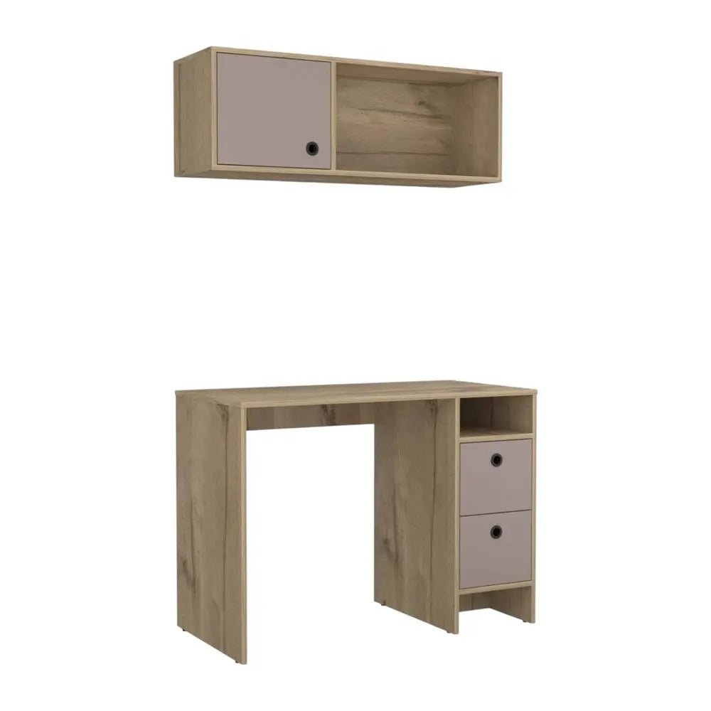 39" Taupe Computer Desk With Two Cabinets Two Drawers - NOBLE HOME INTERIORS