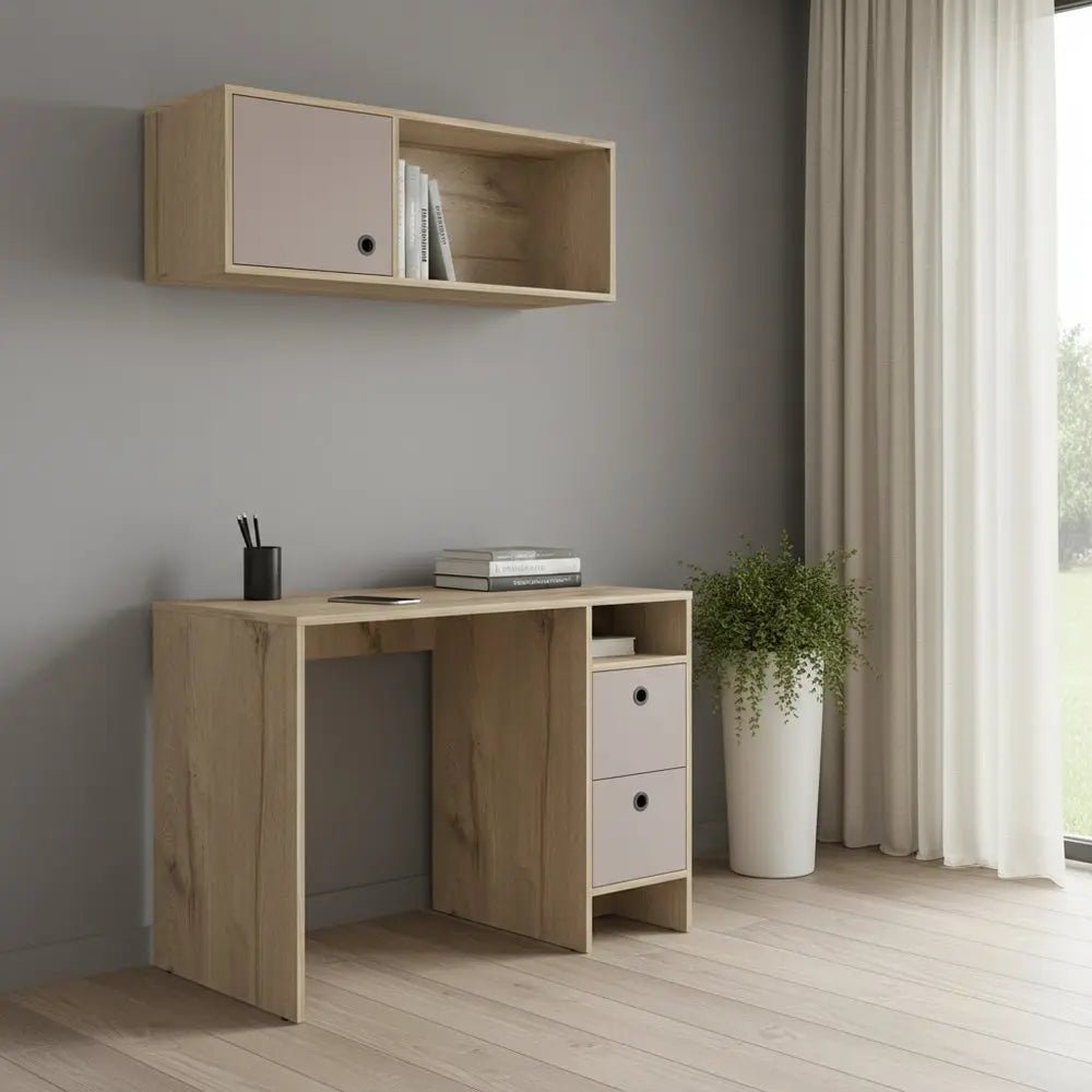 39" Taupe Computer Desk With Two Cabinets Two Drawers - NOBLE HOME INTERIORS