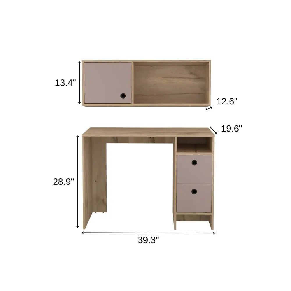39" Taupe Computer Desk With Two Cabinets Two Drawers - NOBLE HOME INTERIORS