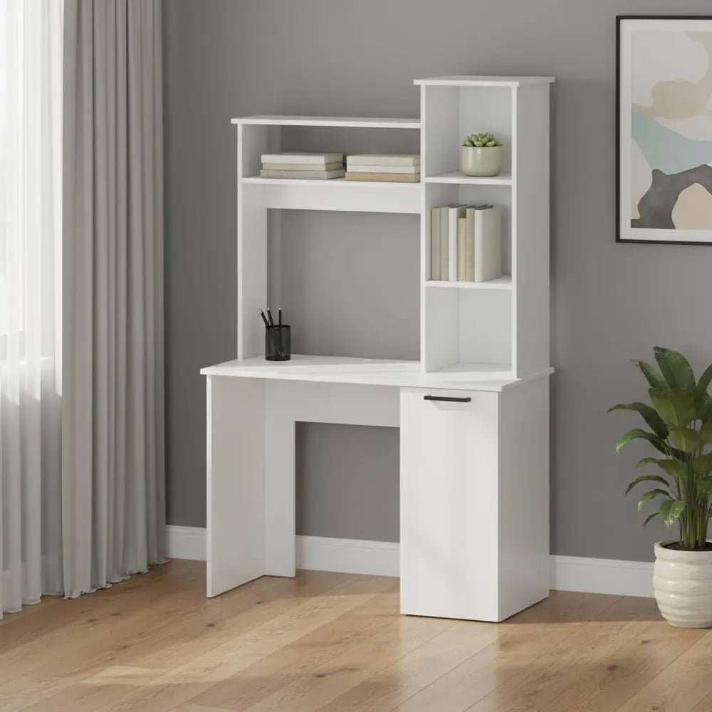 39" White Computer Desk With Hutch - NOBLE HOME INTERIORS