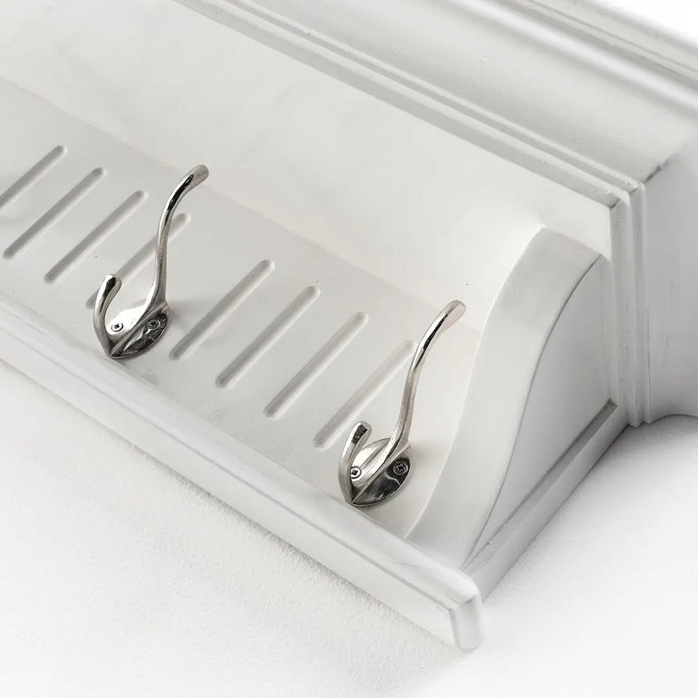 39" White Solid Wood Six Hook Wall Mount Coat Rack - NOBLE HOME INTERIORS