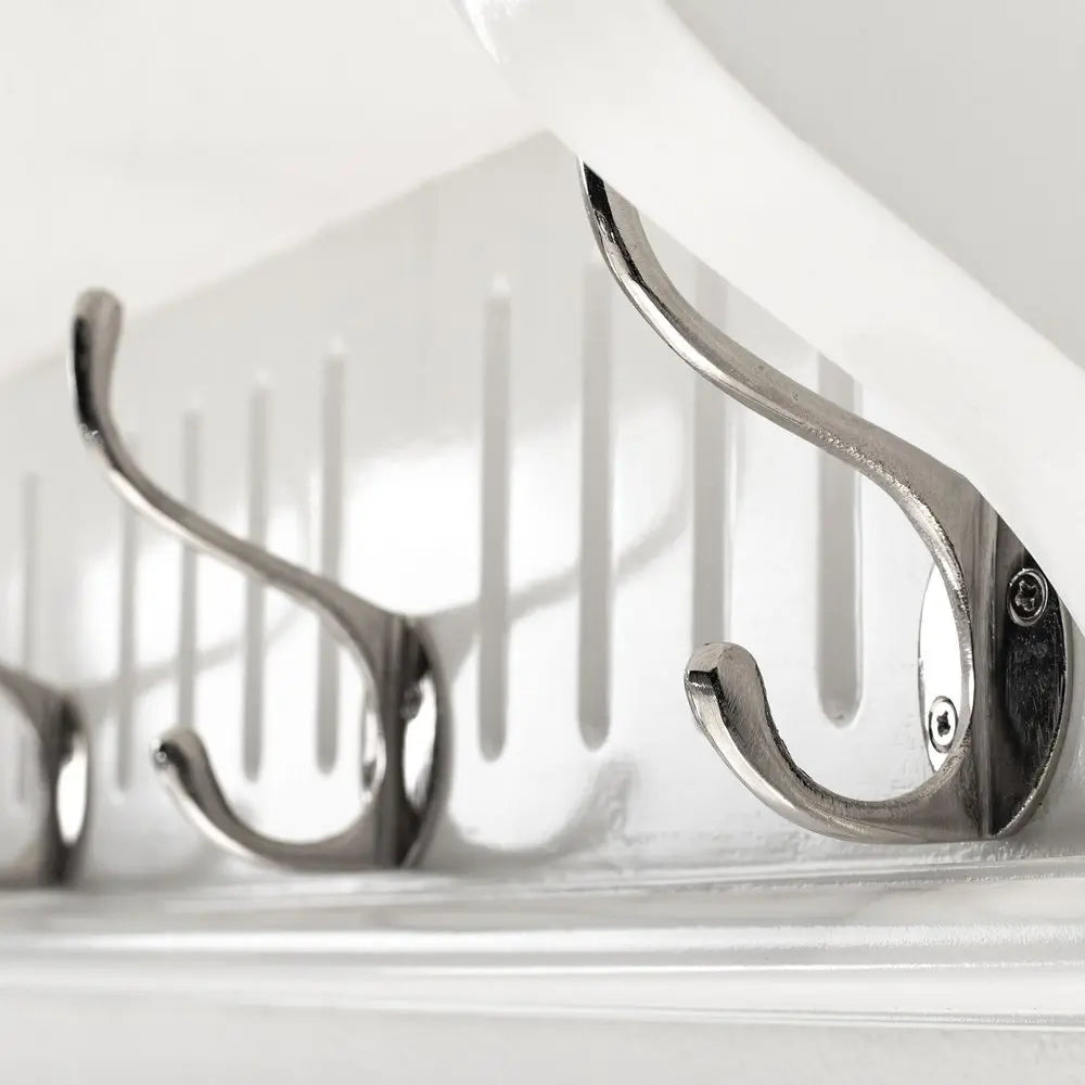 39" White Solid Wood Six Hook Wall Mount Coat Rack - NOBLE HOME INTERIORS