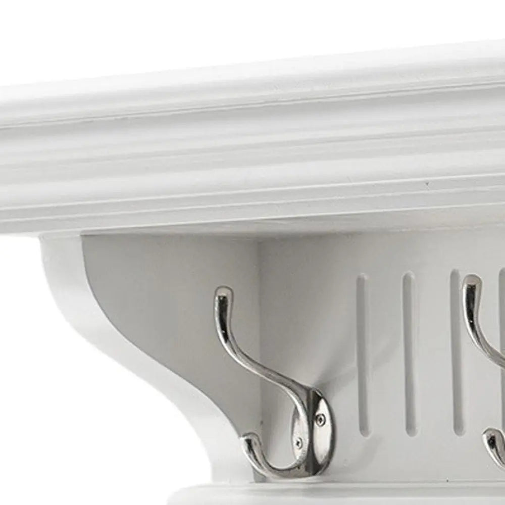 39" White Solid Wood Six Hook Wall Mount Coat Rack - NOBLE HOME INTERIORS