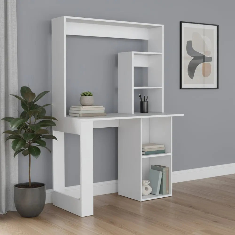 39" White Wood Computer Desk With Hutch - NOBLE HOME INTERIORS