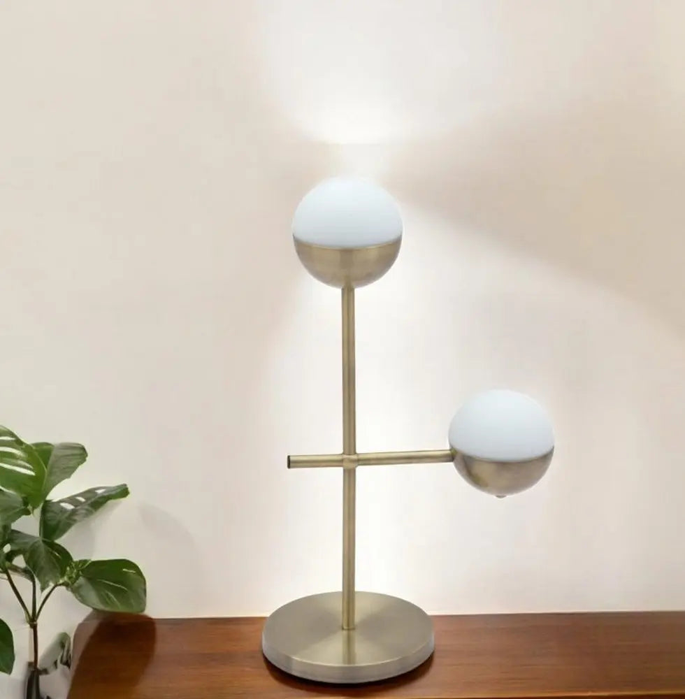 69" Brass Metal Bedside Table Lamp With Off White Globe Shade HomeRoots