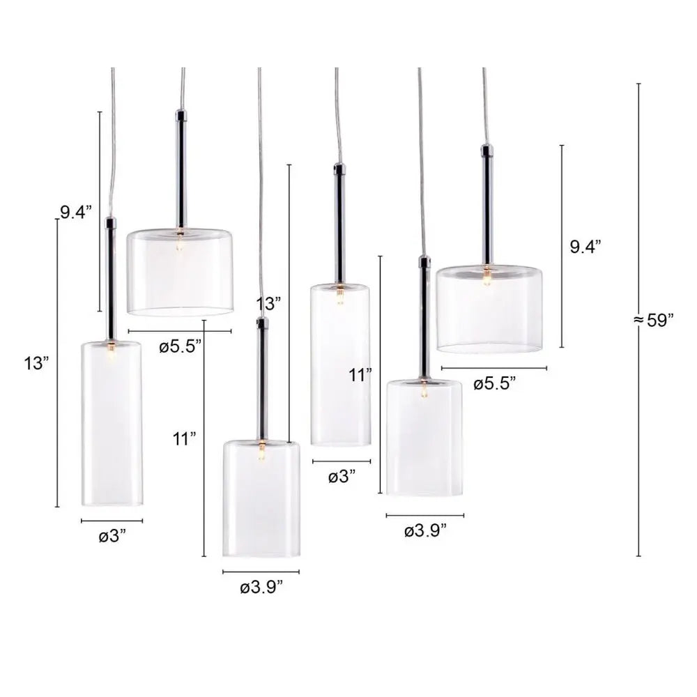 Silver Kitchen Island Six Light Metal LED Ceiling Light With Shades HomeRoots