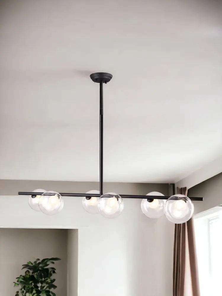 Black Kitchen Island Six Light Metal Ceiling Light HomeRoots