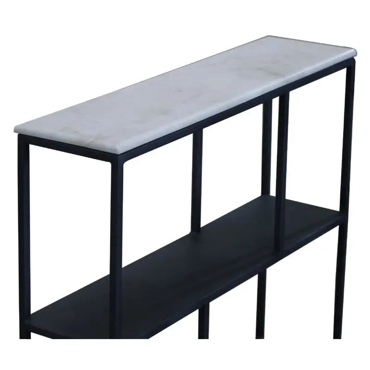 30" Black and White Iron Three Tier Geometric Bookcase HomeRoots