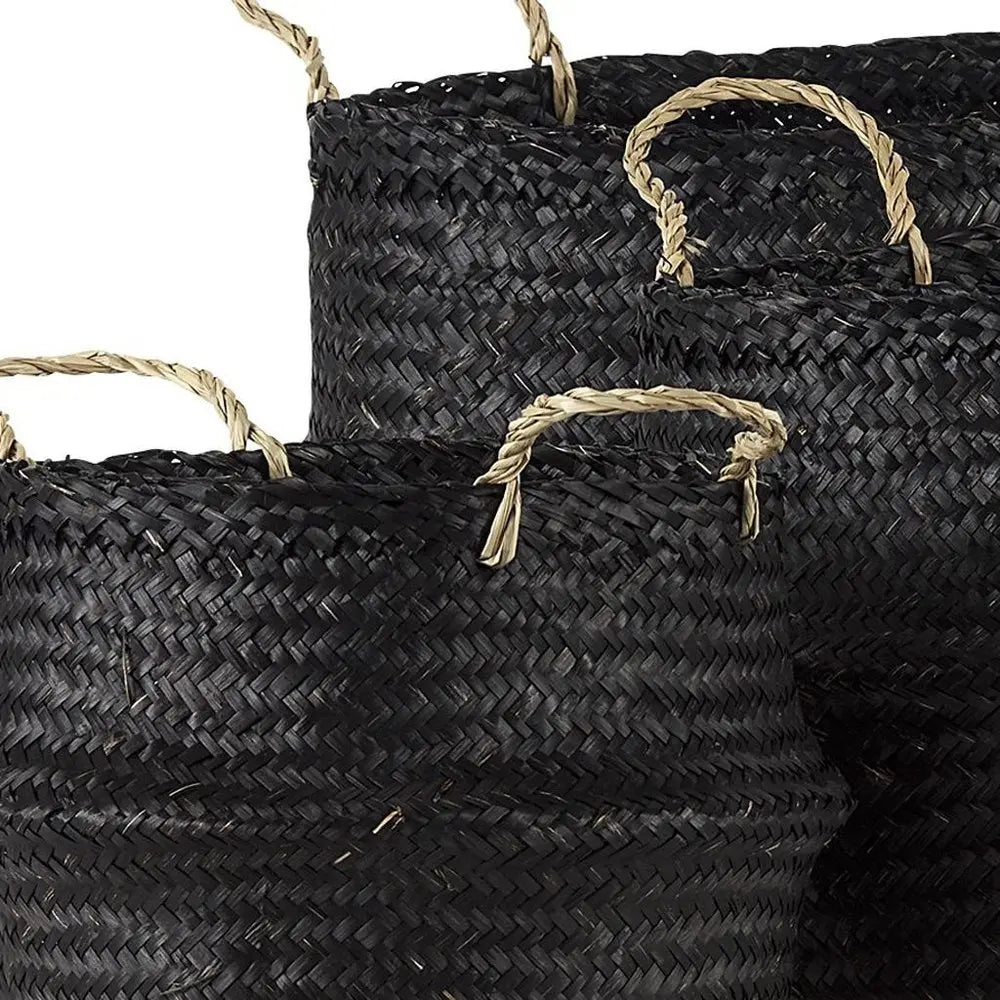 Set of Three Black Wicker Basket HomeRoots