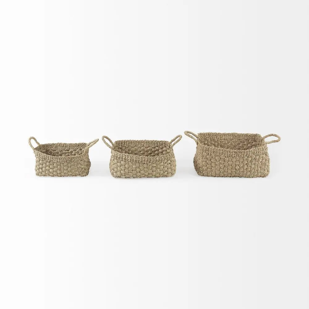 Set of Three Natural Wicker Basket HomeRoots