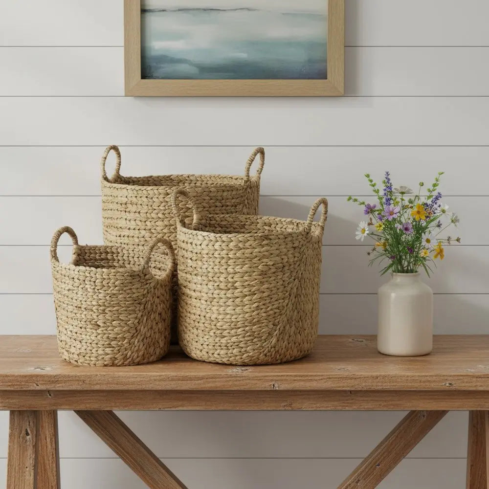 Set of Three Brown Wicker Basket HomeRoots