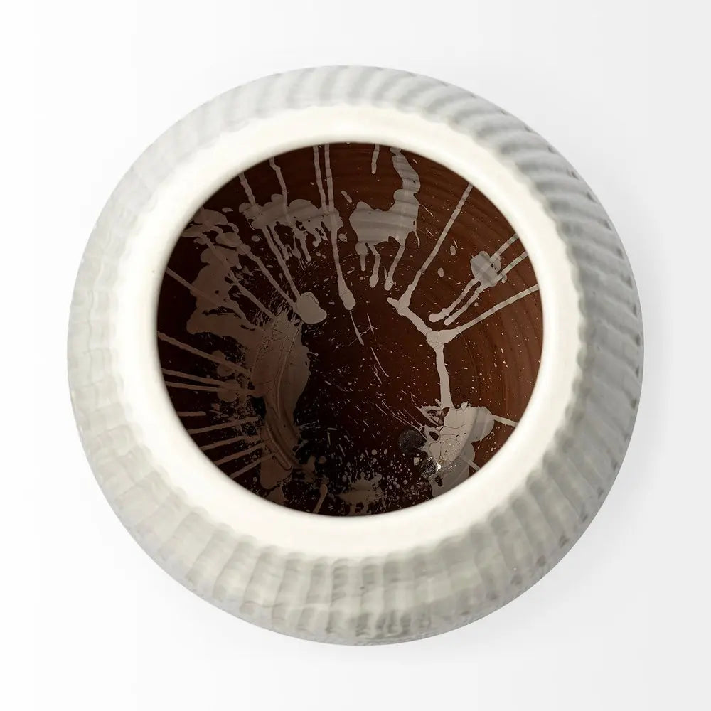 21" White Striped Ceramic Cylinder Floor Vase HomeRoots