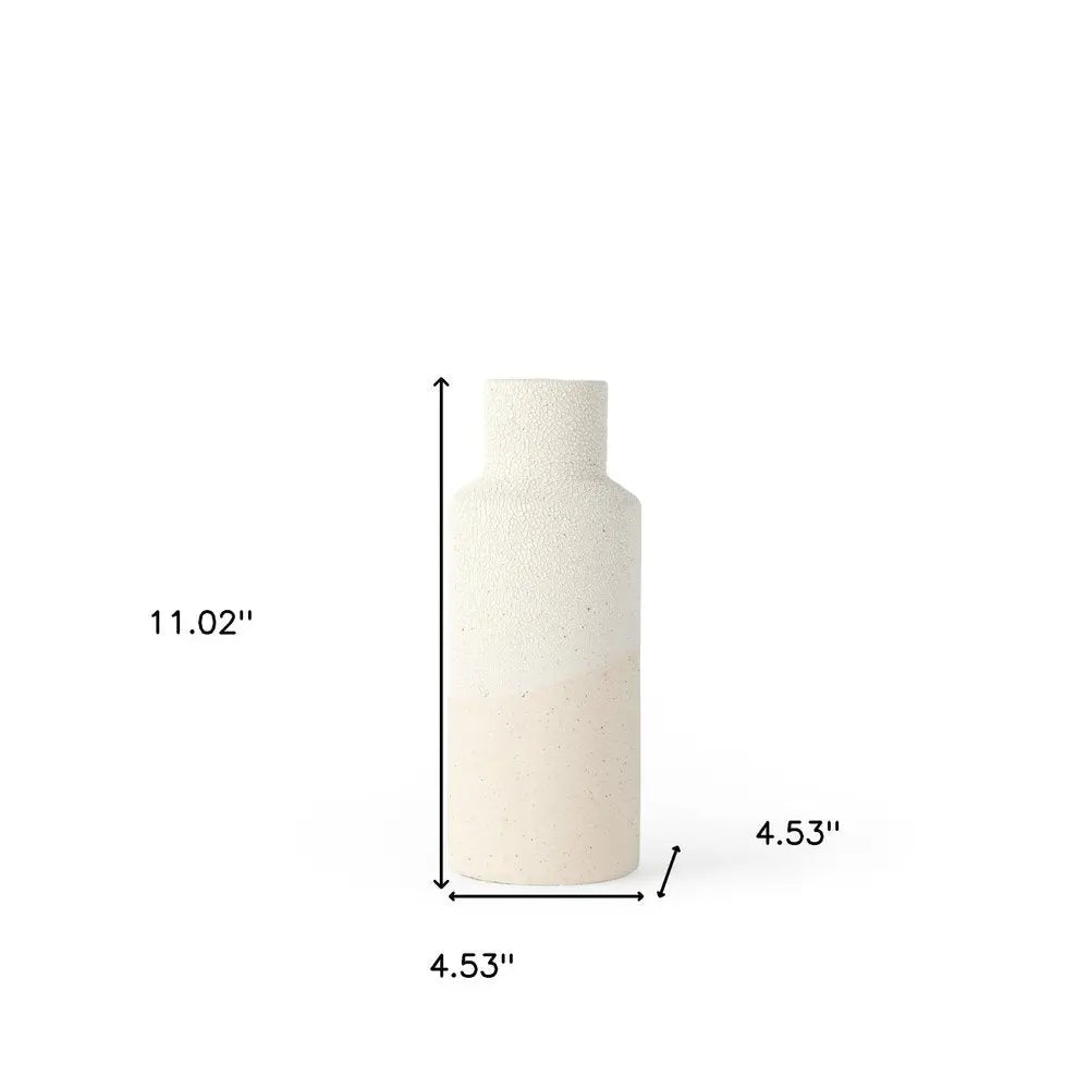 11" Cream And Off White Color Block Cylinder Ceramic Table Vase HomeRoots