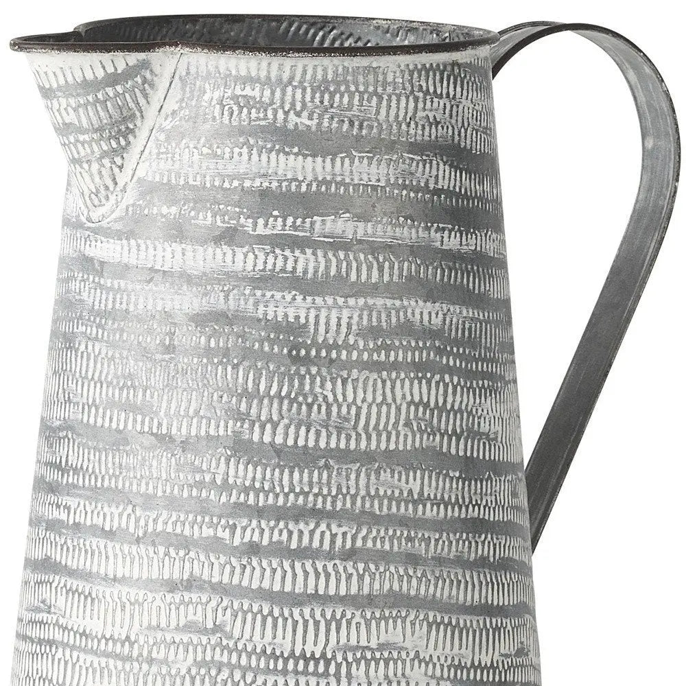 11" Gray and White Abstract Metal Jug Vase HomeRoots
