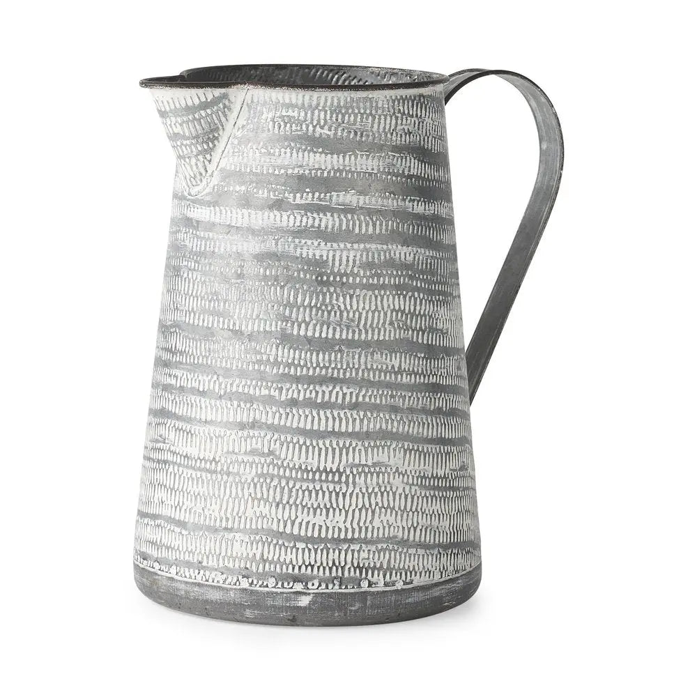 11" Gray and White Abstract Metal Jug Vase HomeRoots