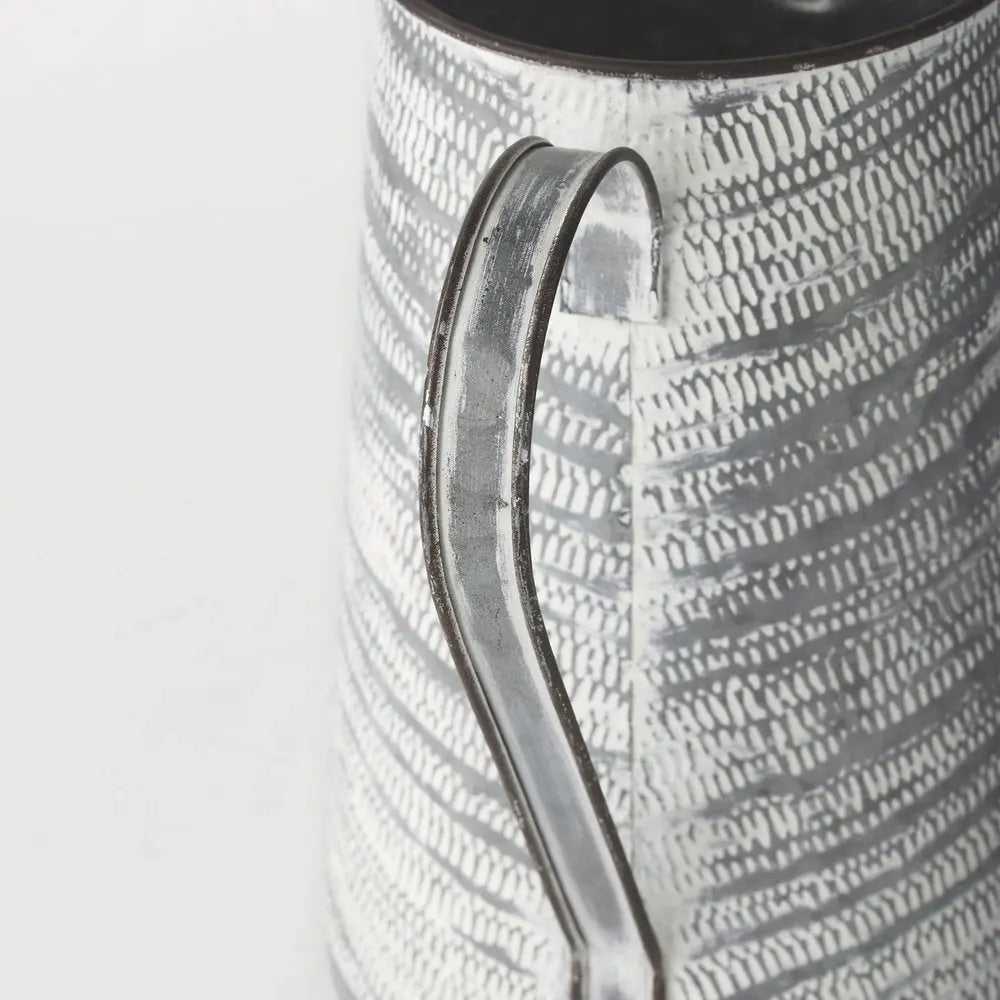 11" Gray and White Abstract Metal Jug Vase HomeRoots