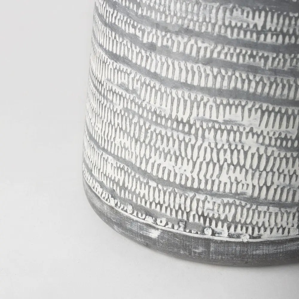 11" Gray and White Abstract Metal Jug Vase HomeRoots