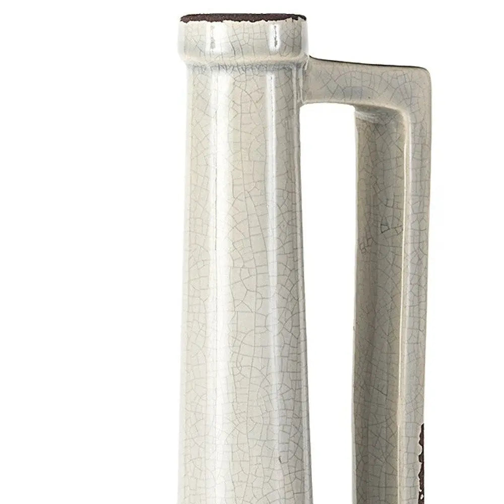 16" Gray and Off White Ceramic Tall Jug Vase HomeRoots