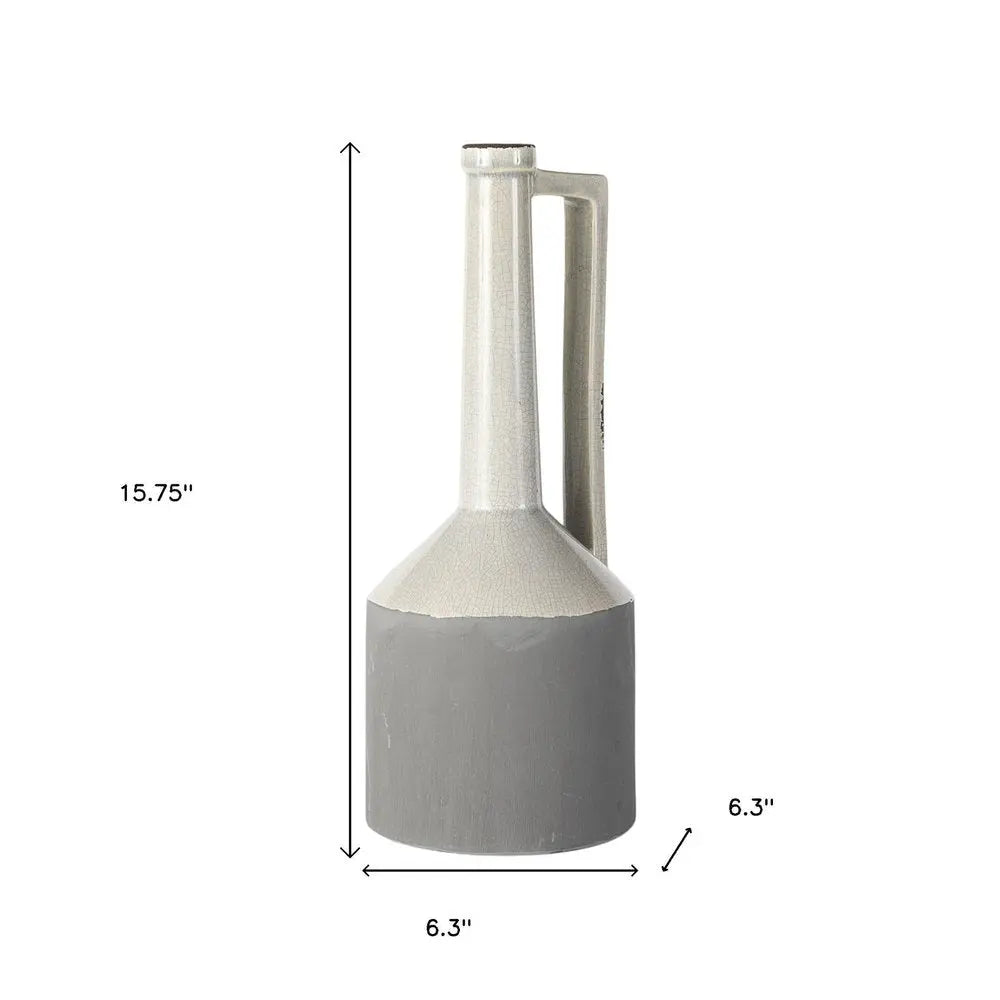 16" Gray and Off White Ceramic Tall Jug Vase HomeRoots