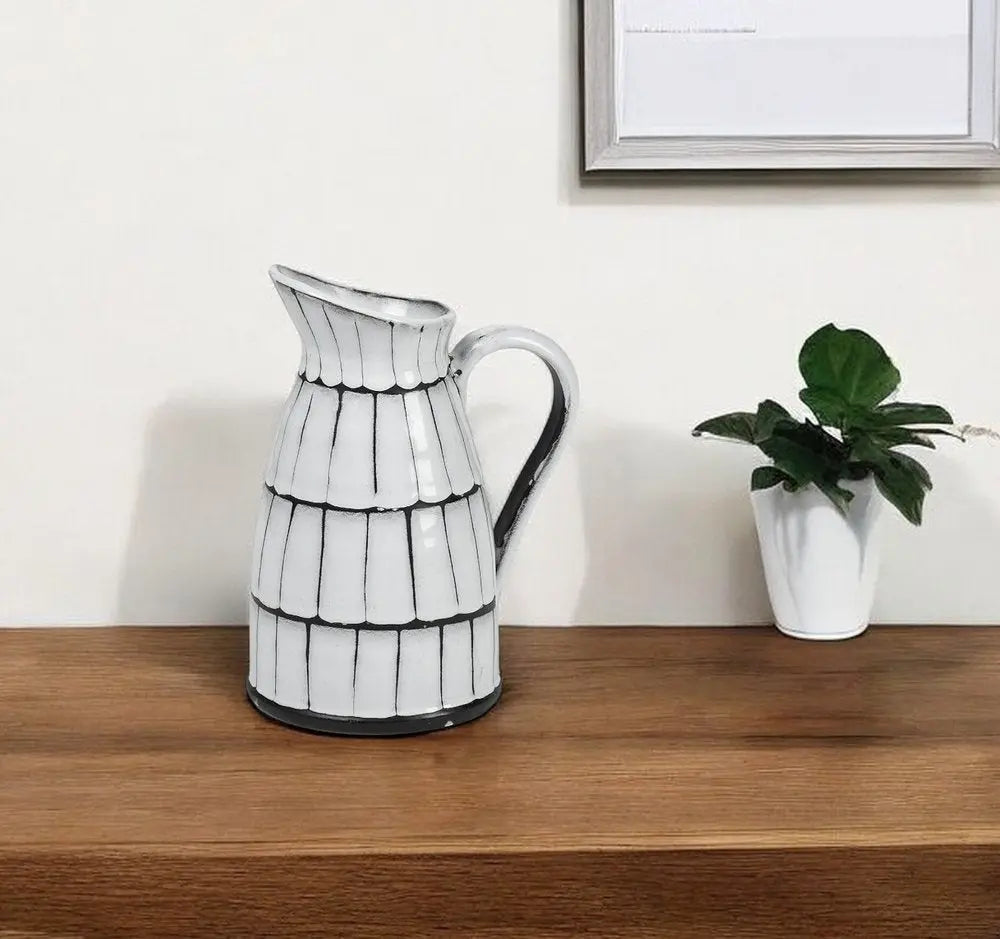 10" Black And White Cylinder Ceramic Urns Jars HomeRoots