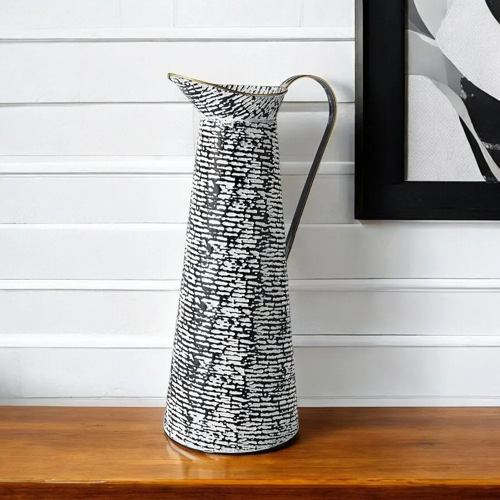 20" Black And White Cylinder Metal Urns Jars HomeRoots