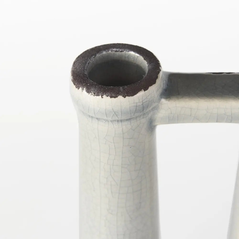 13" Gray And White Cylinder Ceramic Urns Jars HomeRoots