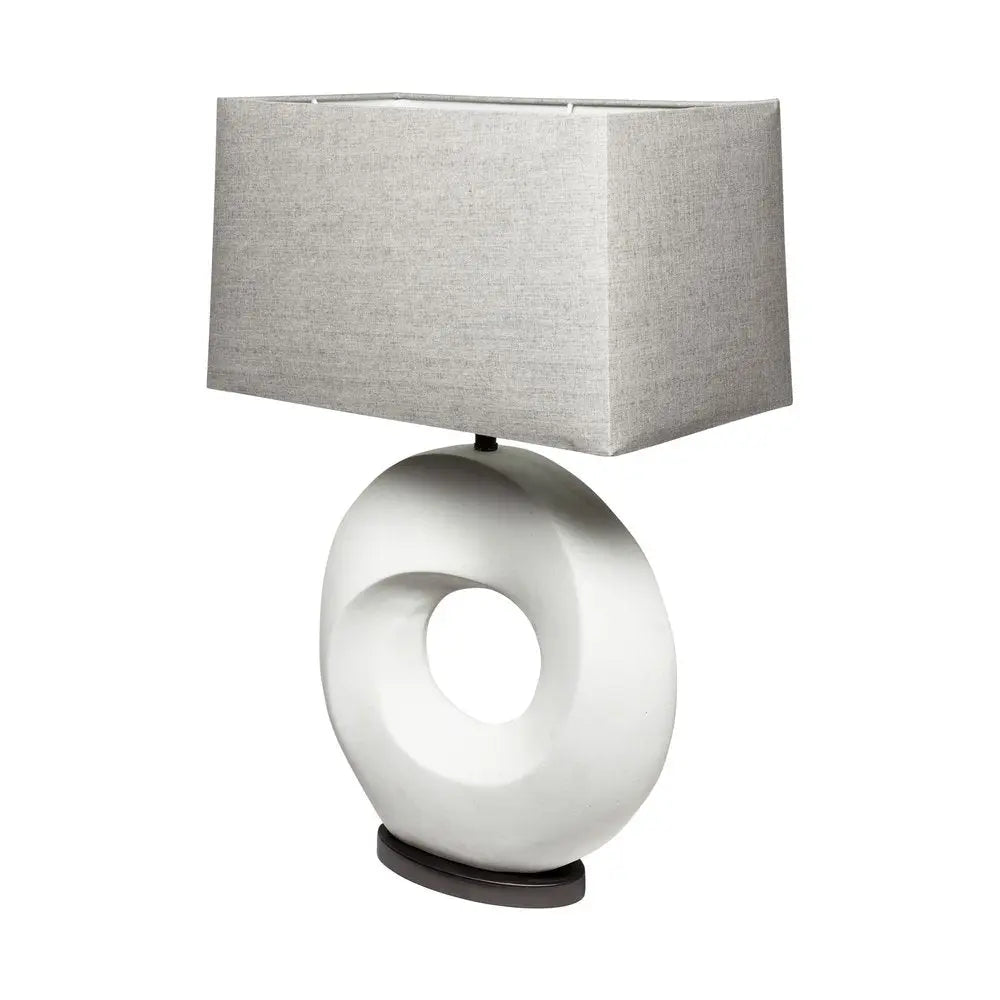 27" White Geometric Table Lamp With Gray Shade HomeRoots