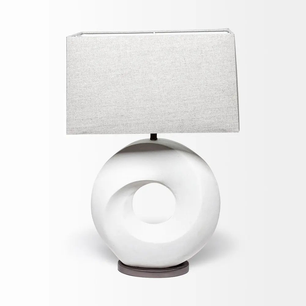 27" White Geometric Table Lamp With Gray Shade HomeRoots