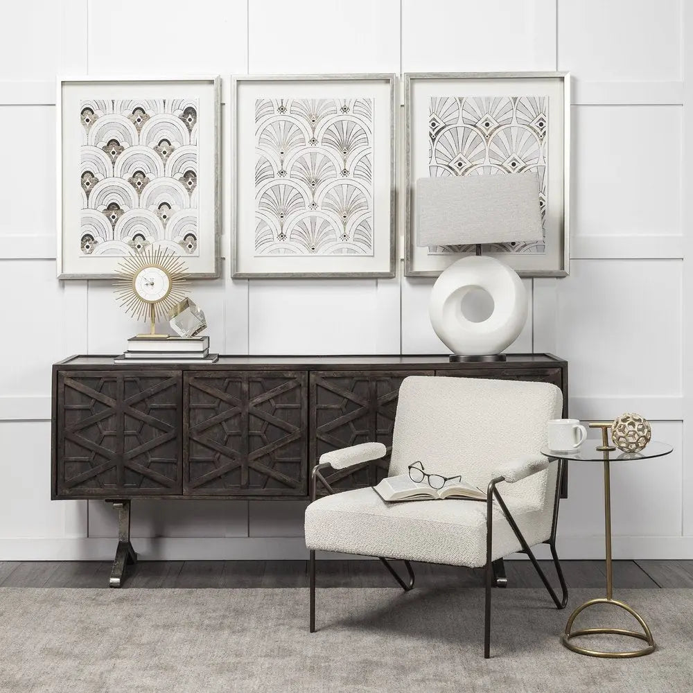 27" White Geometric Table Lamp With Gray Shade HomeRoots