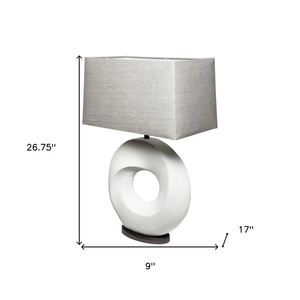 27" White Geometric Table Lamp With Gray Shade HomeRoots