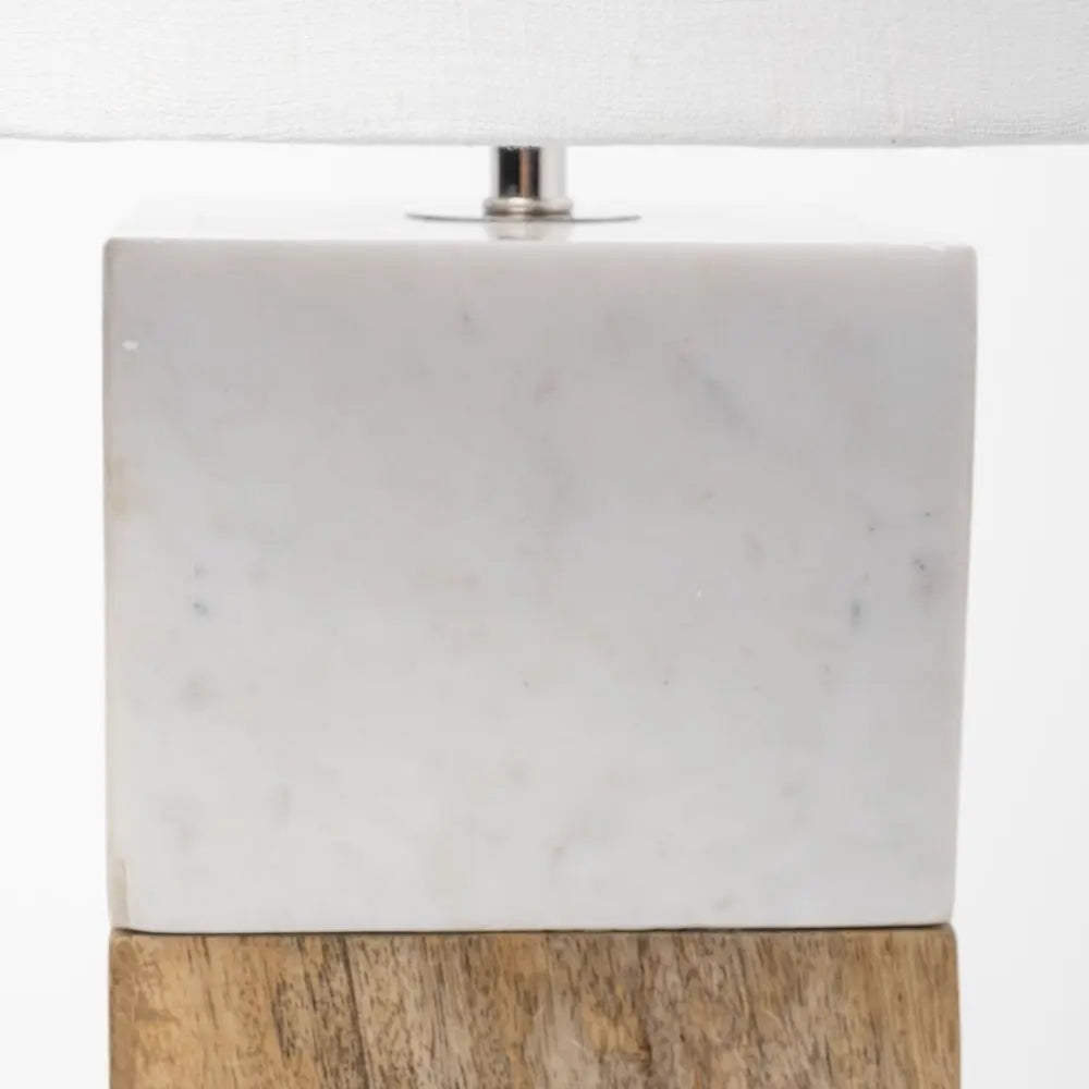 White Marble And Natural Wood Block Table Or Desk Lamp HomeRoots