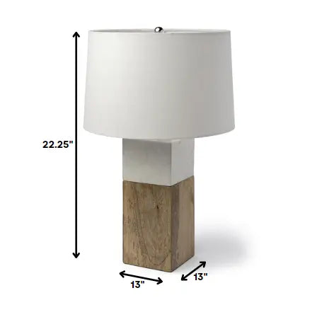White Marble And Natural Wood Block Table Or Desk Lamp HomeRoots