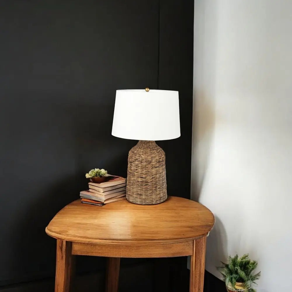 19" Brown Lamp Base LED With White Shade HomeRoots