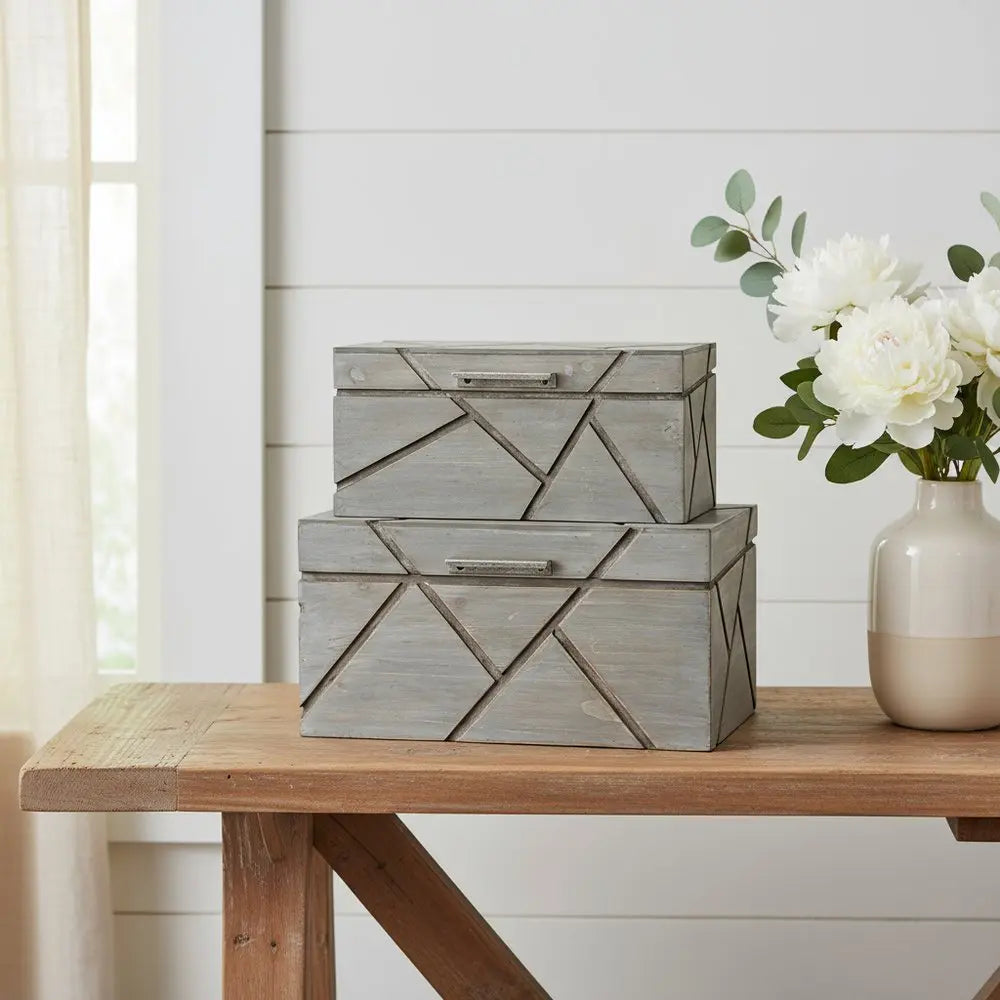 11" Gray Solid Wood Box With Lid HomeRoots