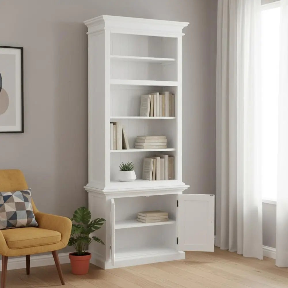 White Solid Wood Adjustable Four Tier Bookcase HomeRoots