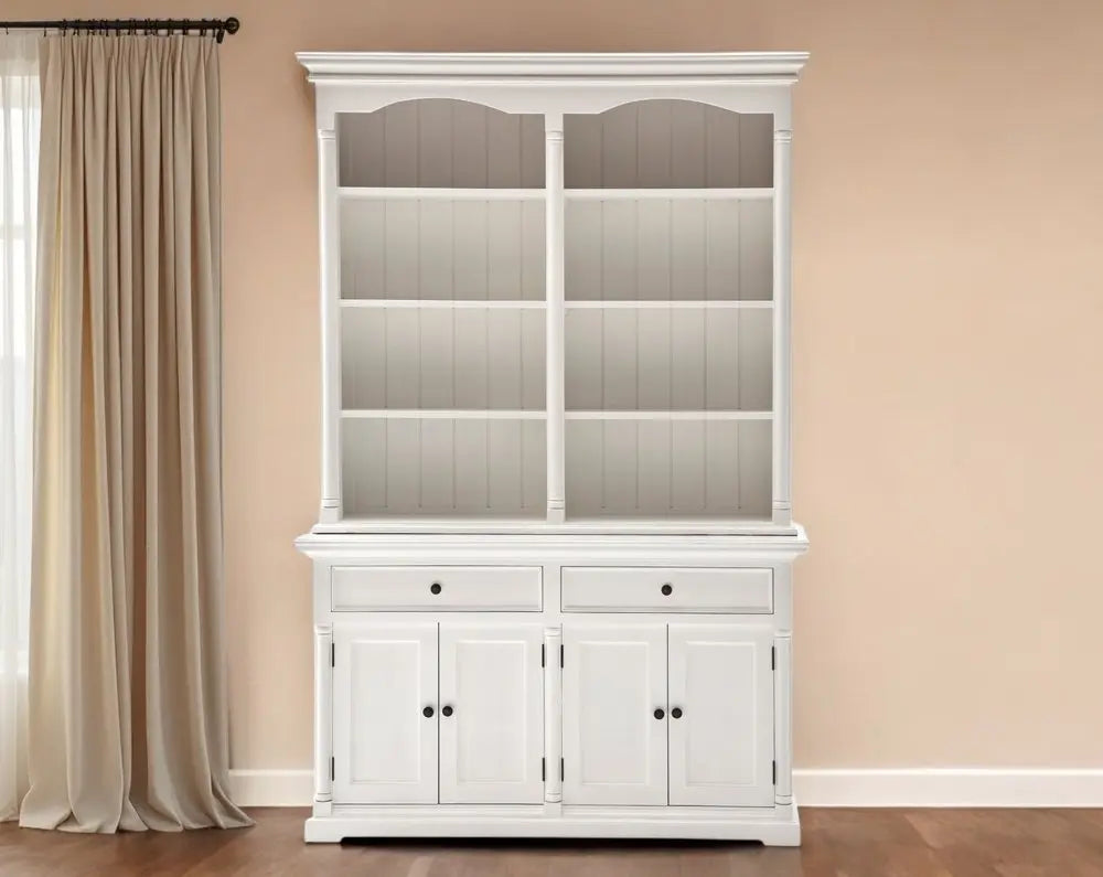 87" White Wood Sideboard with Hutch and Two Drawers HomeRoots