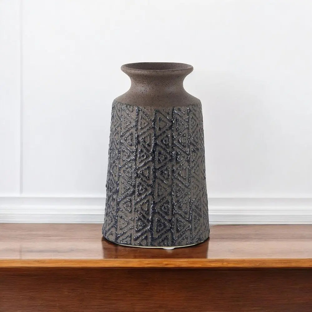 7" Brown Abstract Cylinder Ceramic Table Vase HomeRoots