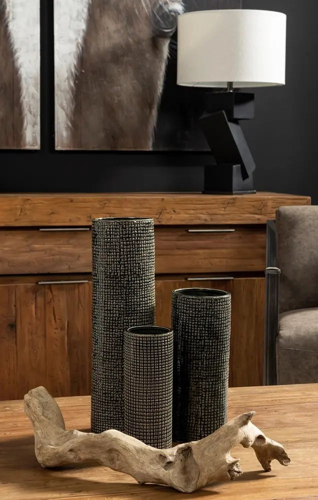 15" Black And Gold Abstract Cylinder Ceramic Table Vase HomeRoots