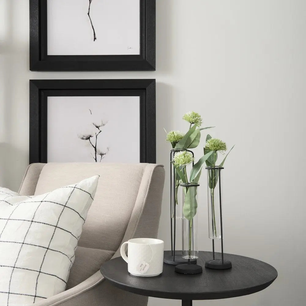 Set of Three Black Abstract Cylinder Metal Table Vase HomeRoots