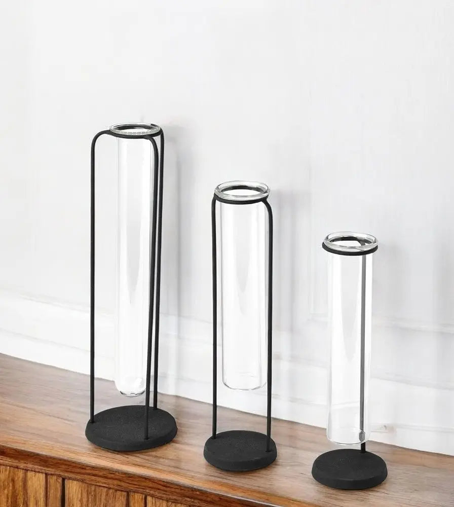 Set of Three Black Abstract Cylinder Metal Table Vase HomeRoots