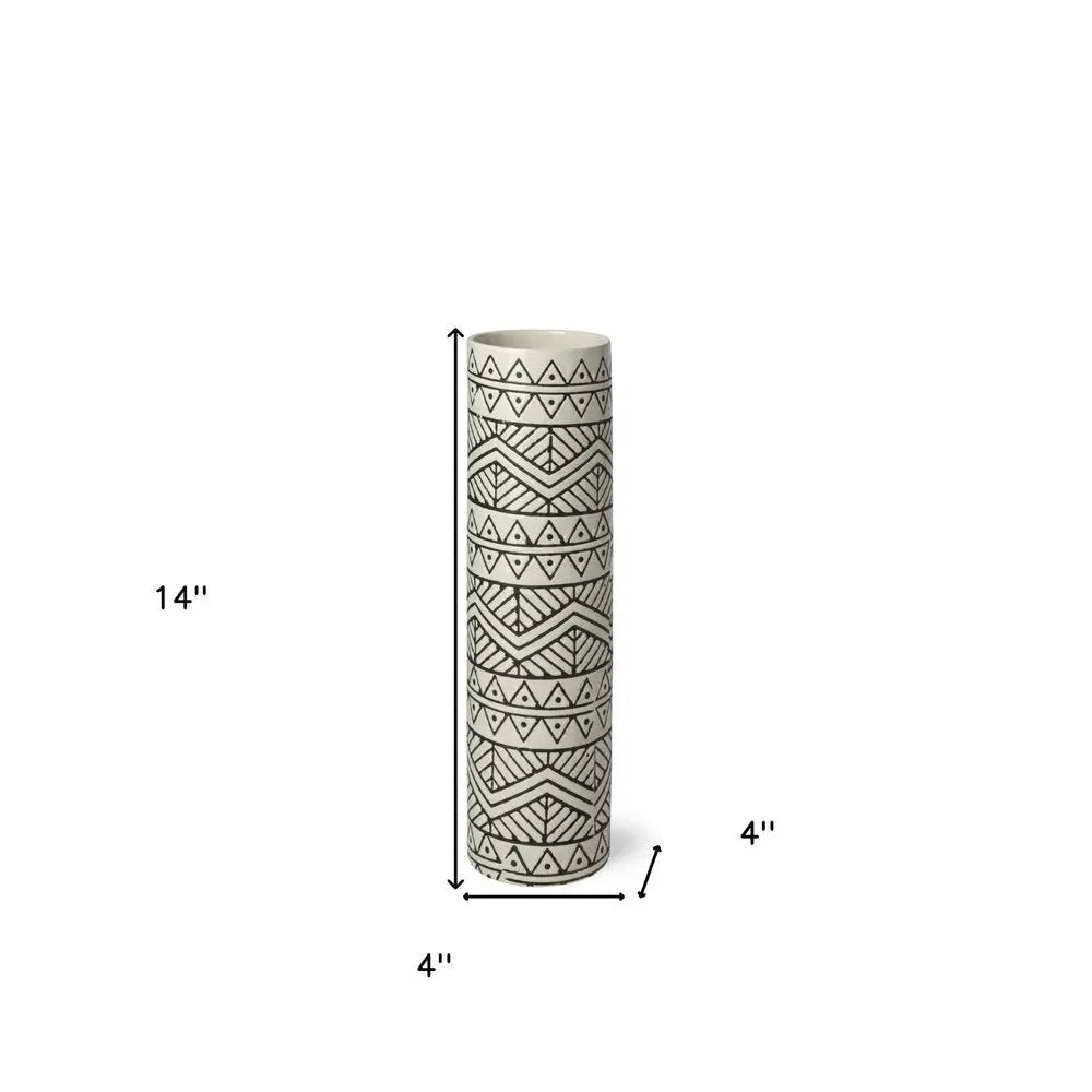 14" Cream Geometric Cylinder Ceramic Table Vase HomeRoots