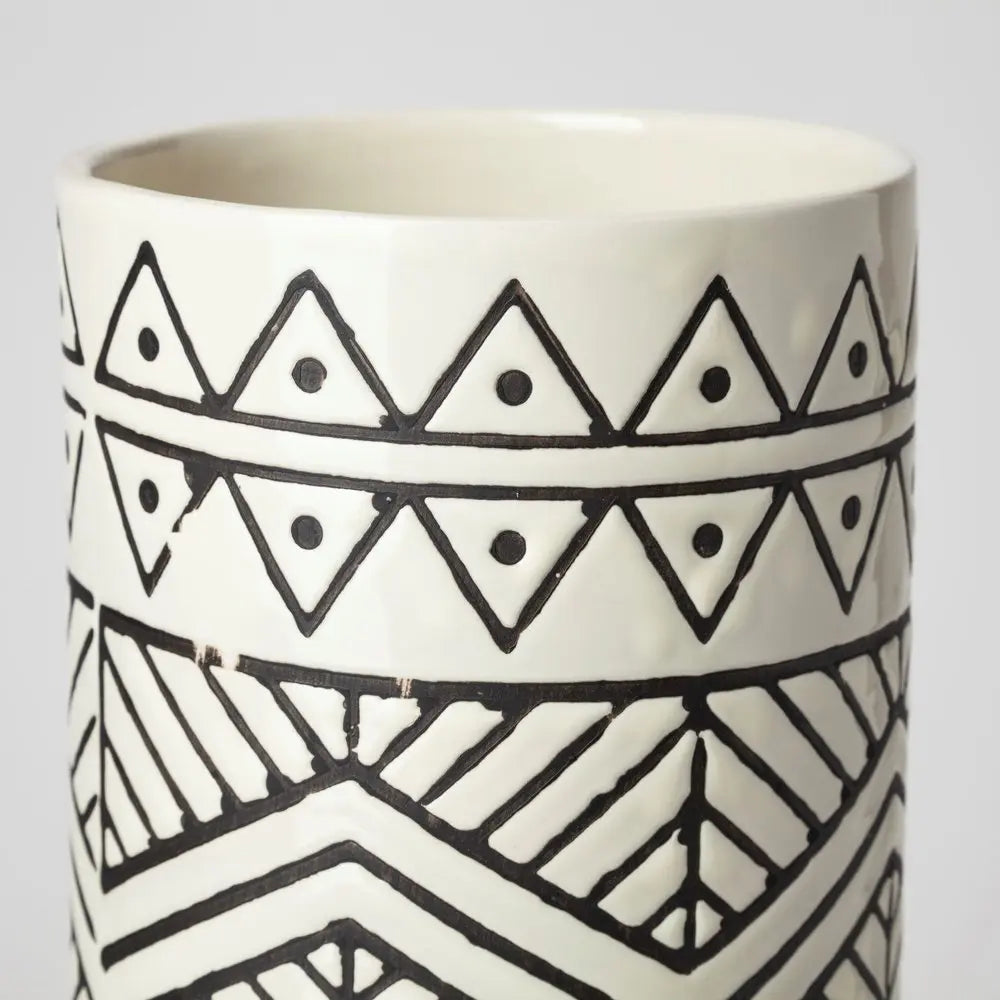 14" Cream Geometric Cylinder Ceramic Table Vase HomeRoots