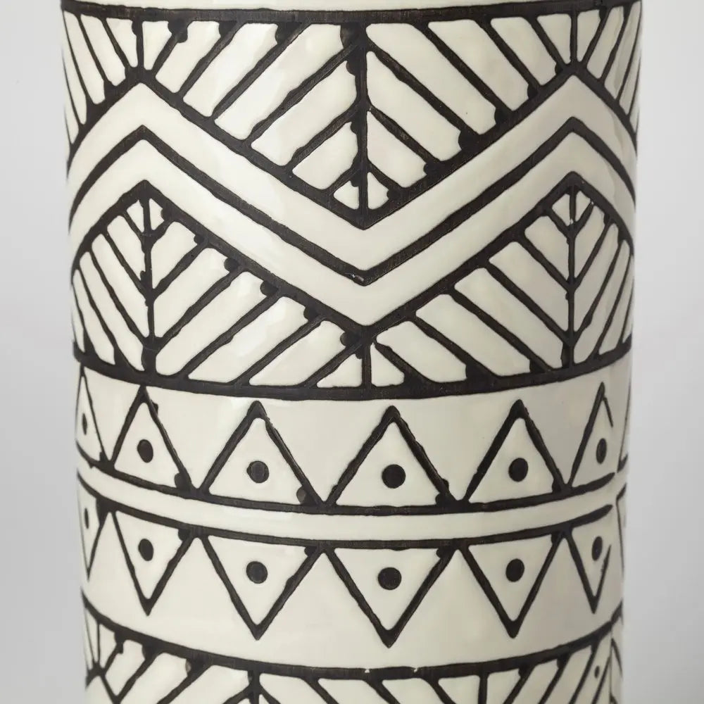 14" Cream Geometric Cylinder Ceramic Table Vase HomeRoots