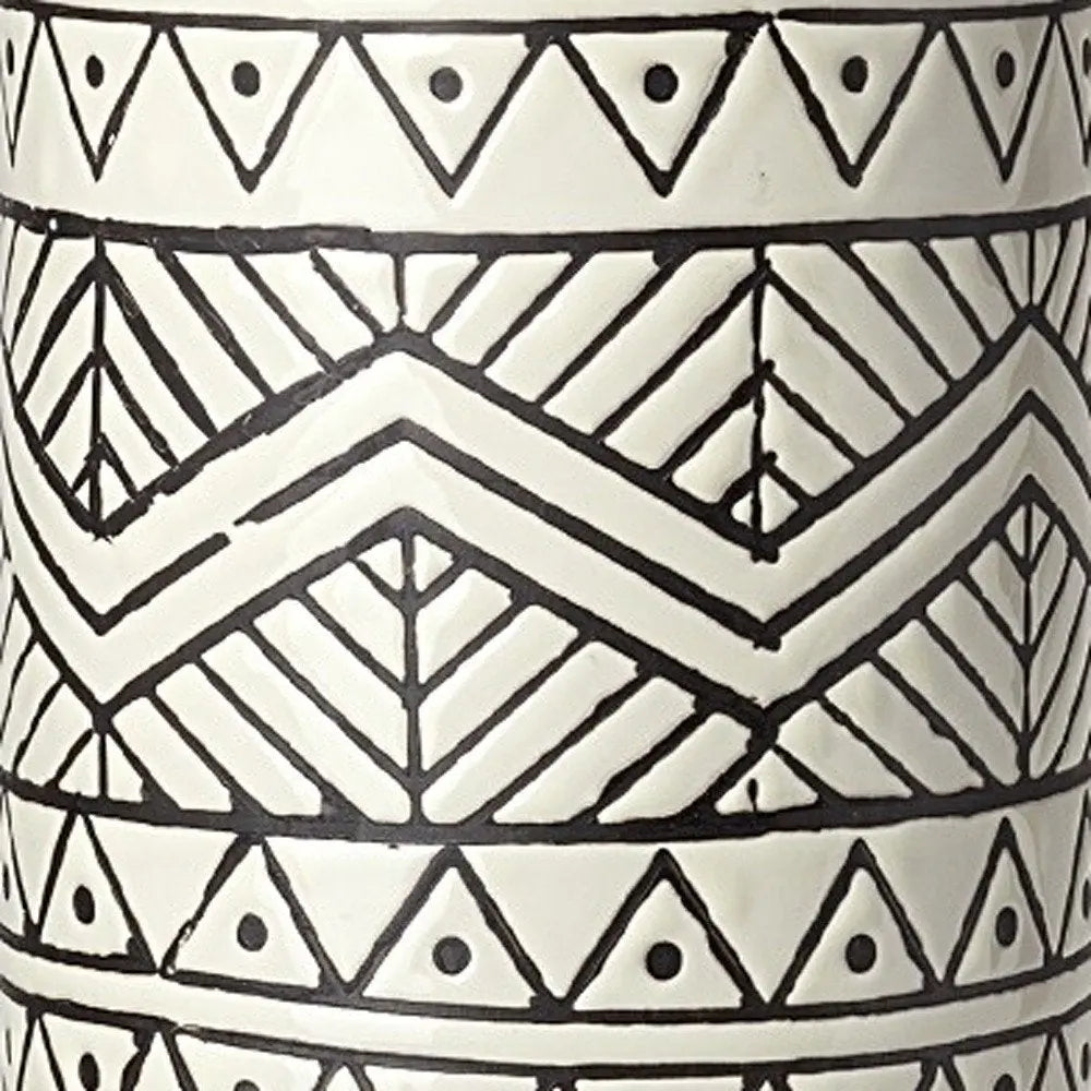 17" Cream and Charcoal Geometric Cylinder Ceramic Vase HomeRoots